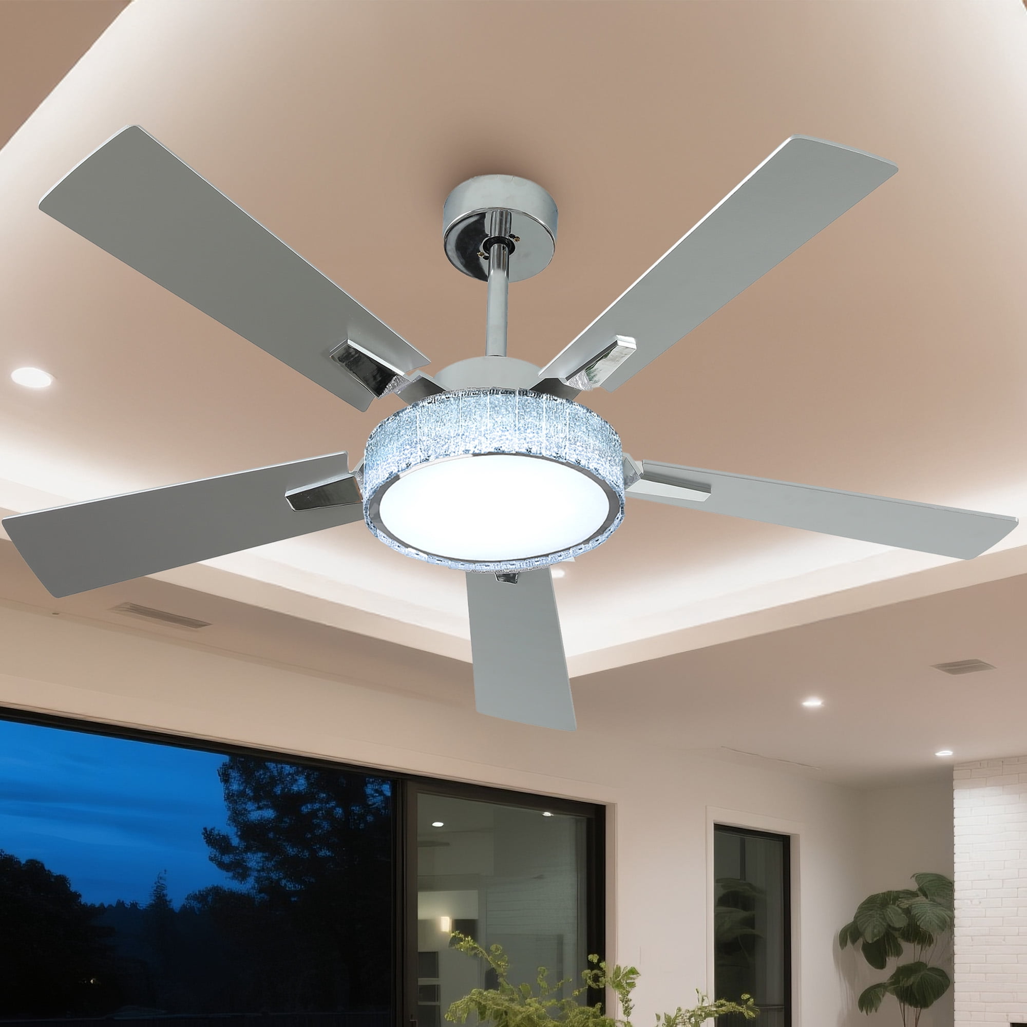 Uforic Modern Ceiling Fans with Lights and Remote & App, 52 Inch Indoor Chandelier Ceiling Fan with Light & Compatible with Alexa