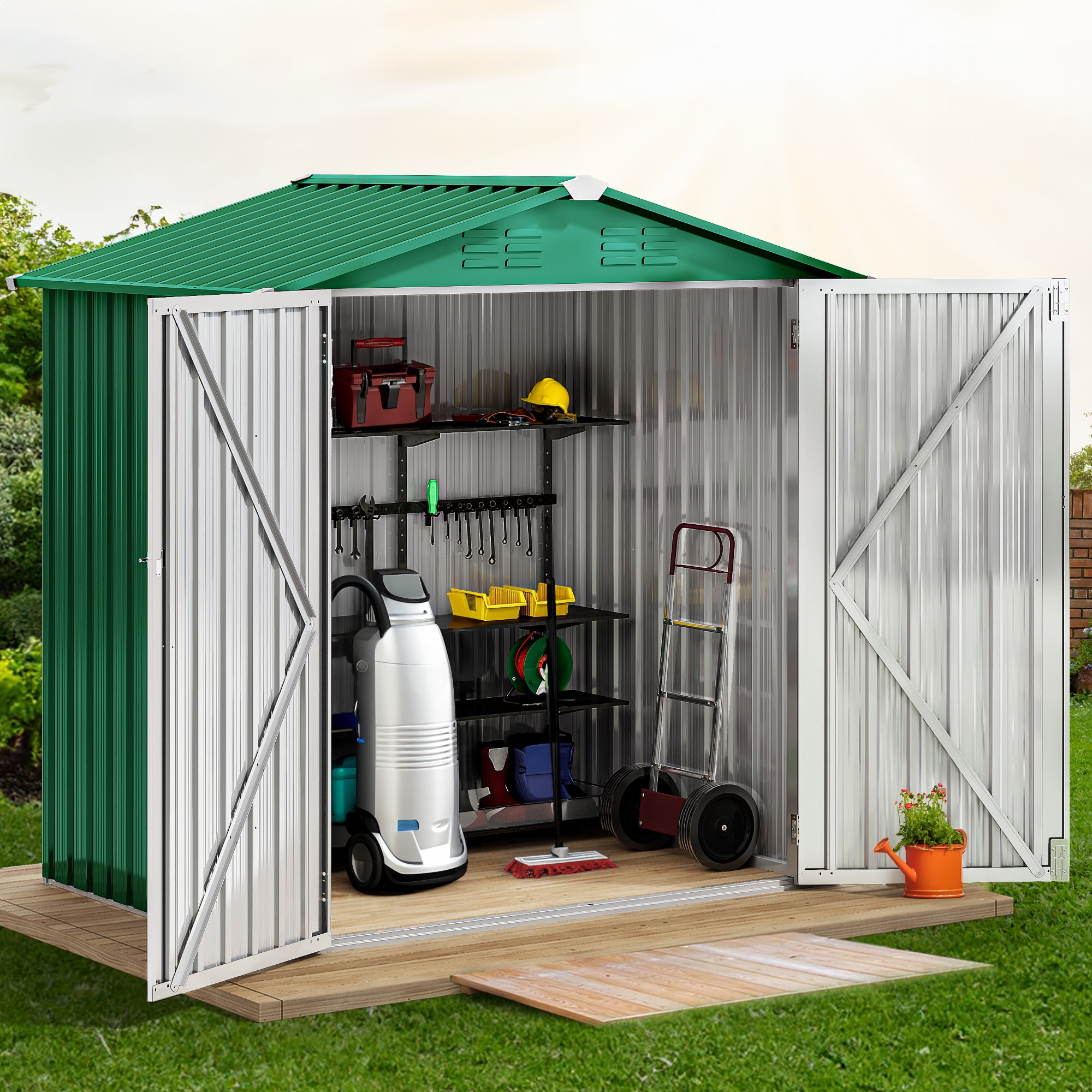 Uforic Multifunctional Metal Storage Sheds, 3.74 x 67.30 x 24.01 inches, Green