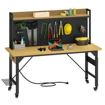 Uforic 48x23" Multifunctional Workbench With Pegboard And Wheels, Steel Work Bench for Garage, Heavy Duty 1580lbs
