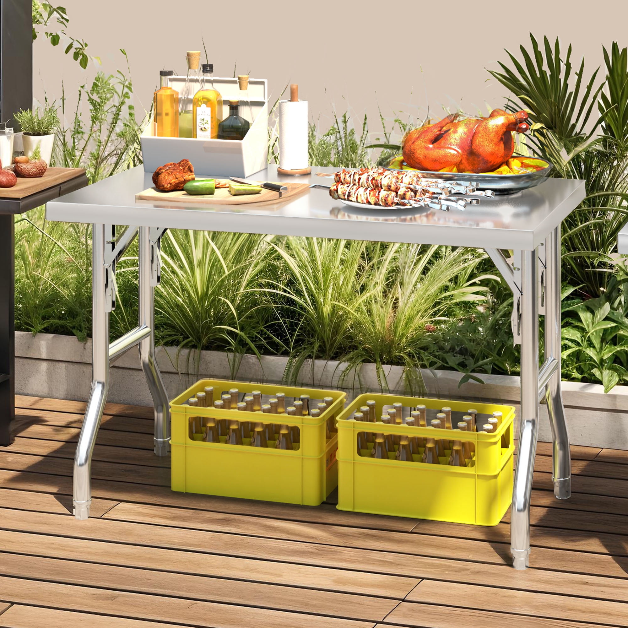 Uforic NSF Certified Stainless Steel Folding Prep Table, 48" x 24", Adjustable Feet, Commercial Kitchen Workbench for Restaurants, Picnic, Party, Camp Dining