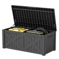 thumbnail image 1 of Uforic Outdoor 120 Gallon Large Resin Deck Box, Outdoor Storage Boxes with X-Shaped Front, for Patio Garden, Waterproof & Lockable, Dark Gray, 1 of 9