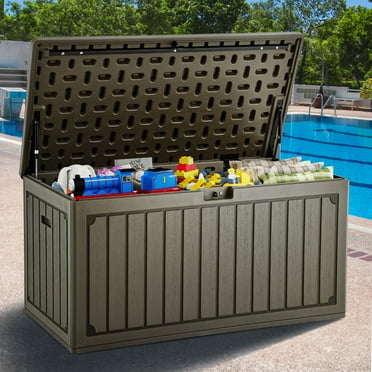 Uforic Outdoor 90 Gallon Lockable Deck Box, Double-Wall Resin Storage Box for Outdoor Patio,Lockable,‎Weatherproof,Light Brown