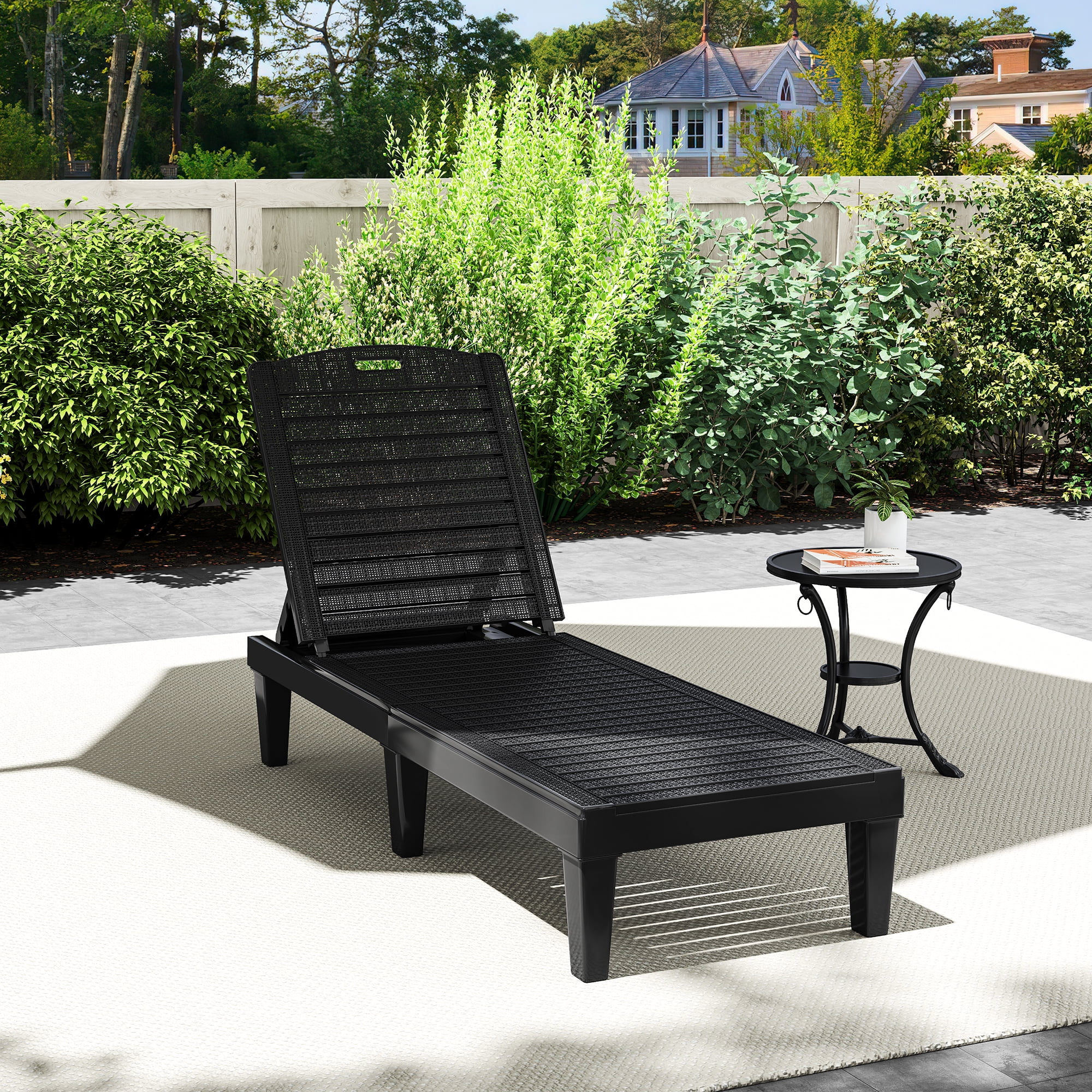 Uforic Outdoor Chaise Lounge, 5-Position Adjustable Backrest, Waterproof for Patio & Poolside, Black