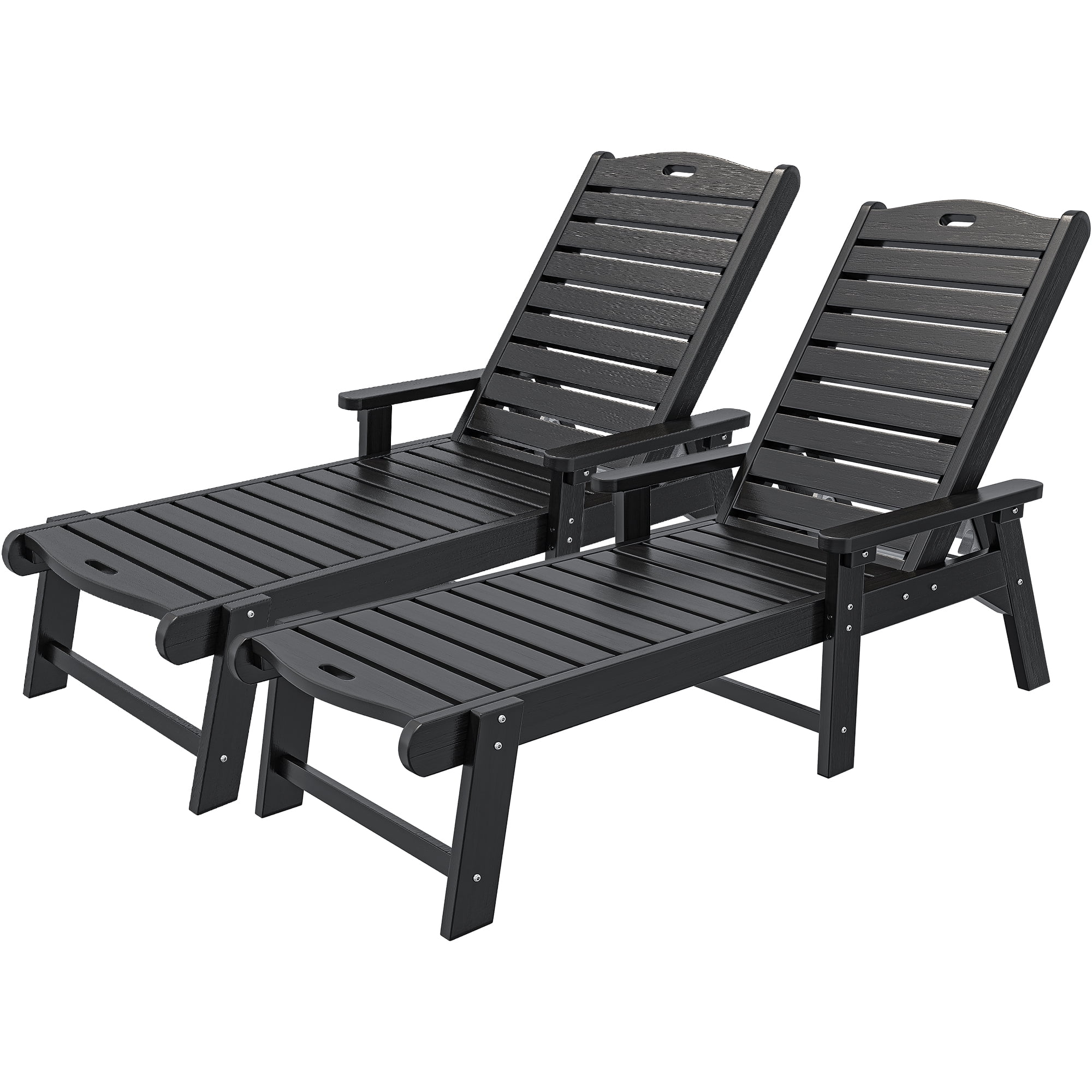 Uforic Outdoor Chaise Lounge Chair Set of 2 with Adjustable Backrest, Heavy Duty Resin Patio Lounger with Wide Armrest and 350lbs Capacity for Outside Poolside Beach Backyard, Waterproof, Black