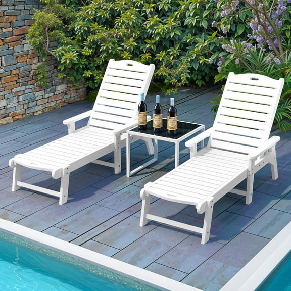 Uforic Outdoor Chaise Lounge Chairs with Adjustable Backrest, Heavy Duty Hips Resin Patio Lounger with Wide Armrest, 2 Pcs