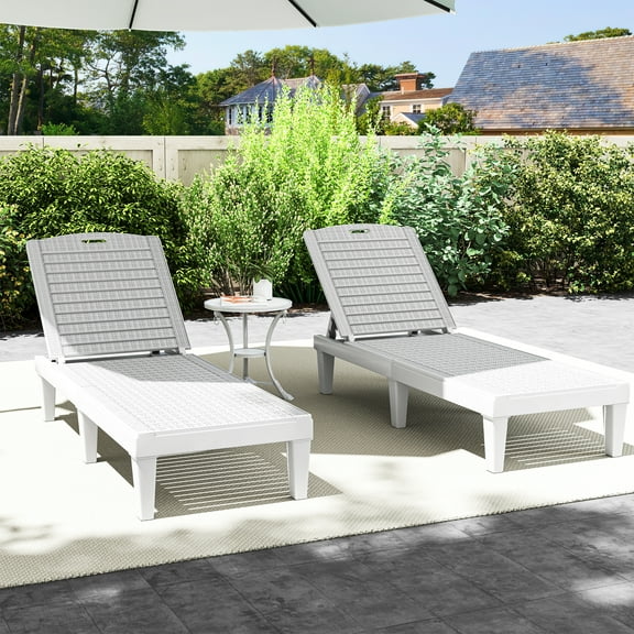 Uforic Outdoor Chaise Lounge Set of 2, 5-Level Adjustable Backrest, Waterproof for Patio, Off-White