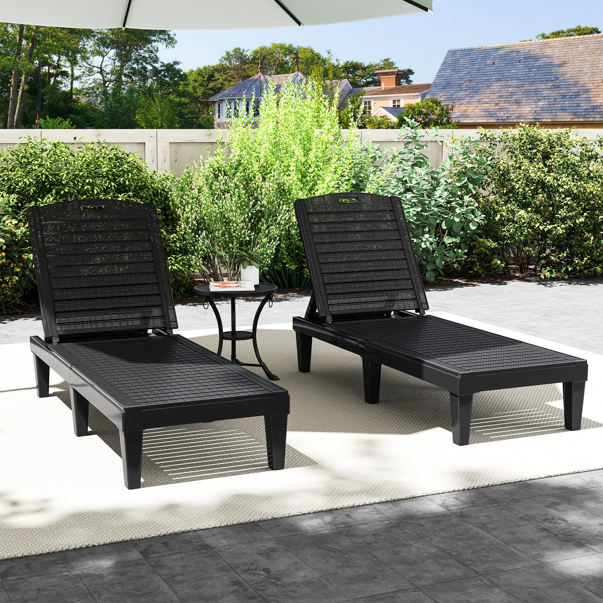 Uforic Outdoor Chaise Lounge Set of 2, 5-Position Adjustable Backrest, Waterproof for Patio, Black