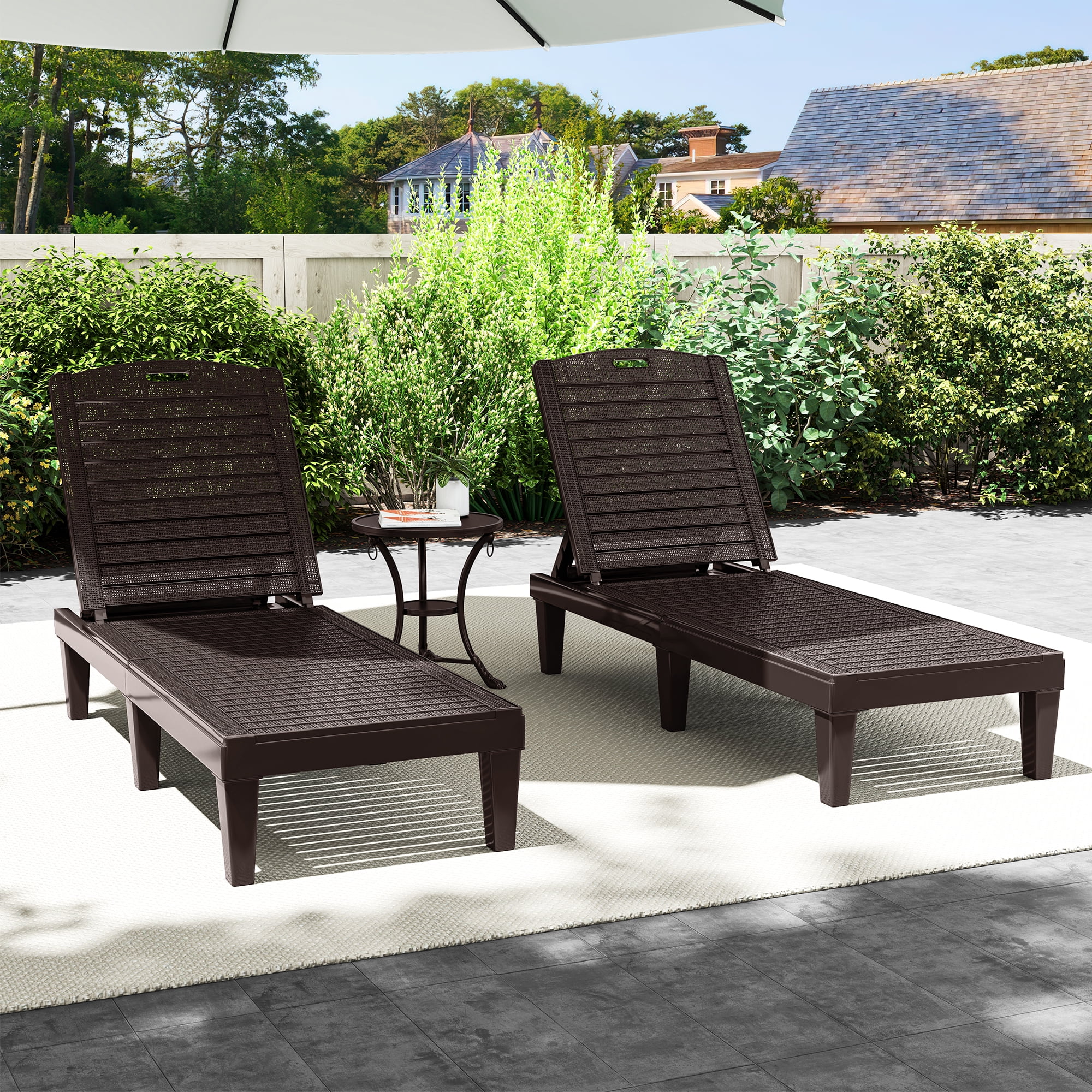 Uforic Outdoor Chaise Lounge Set of 2, 5-Position Adjustable Backrest, Waterproof for Patio, Brown
