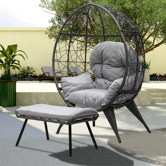 Uforic PE Rattan Egg Chair with Stand, Ottoman, Cushioned and Footrest for Patio, Garden, Gray