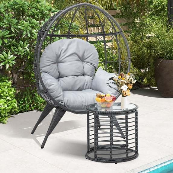 Uforic Outdoor Rattan Egg Chair with Table, Cushioned for Patio, Garden, Backyard, Porch, Gray