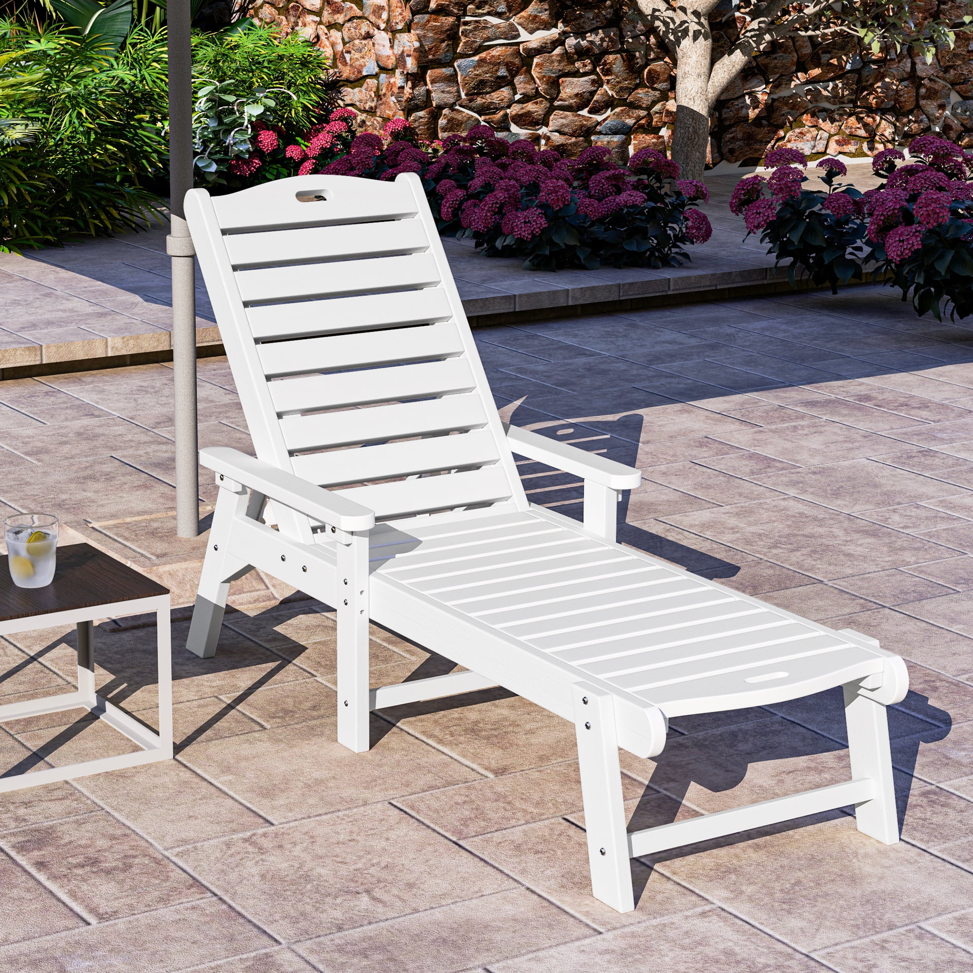 Uforic Outdoor Heavy Duty Resin Patio Lounger with Adjustable Backrest, Wide Armrest, White
