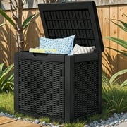 Uforic Outdoor Lockable 32 Gal Resin Deck Box, Storage Box with Lockable Lid & Side Handles, Black