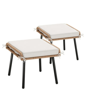 Uforic Outdoor PE Wicker Ottoman Set of 2 Patio Rattan Footrest Seat with Soft Cushions -  Beige