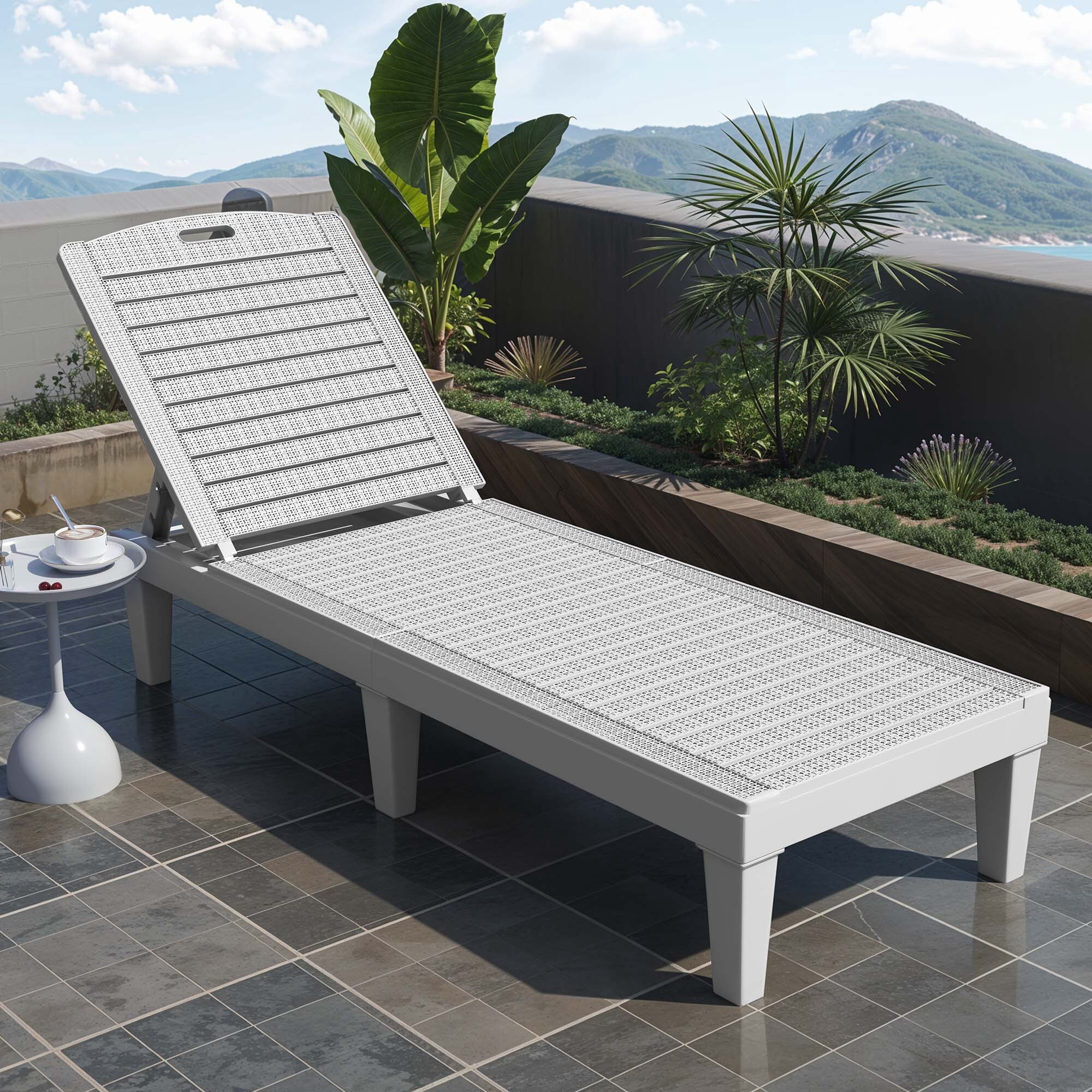 Uforic Outdoor Plastic Chaise Lounge Chair, 5-Position Adjustable Waterproof Poolside Recliner, Easy Assembly Patio Lounger for Garden Backyard, Grayish White, 1 Piece