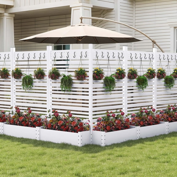 Uforic Outdoor Privacy Screen with Planter Box, 72"H x 42"W Wood Fence Panel for Backyard, White