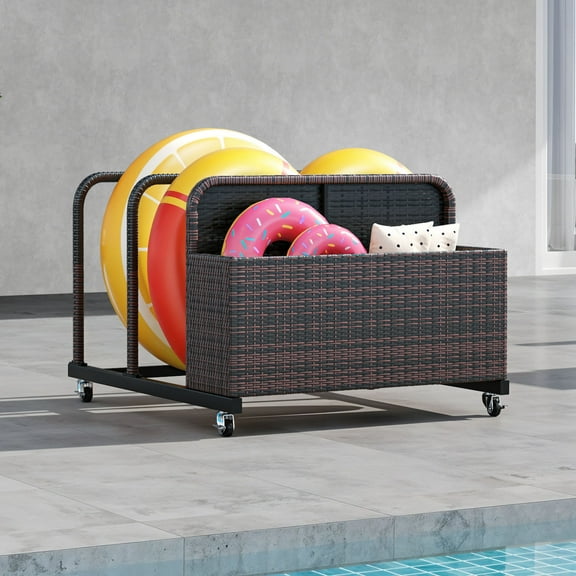 Uforic Outdoor Rattan Wicker Storage Cabinet, Rolling Organizer for Poolside, Patio, and Backyard, Brown