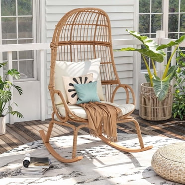 Better Homes & Gardens Bellamy Round Wicker Outdoor Egg Chair, Beige ...