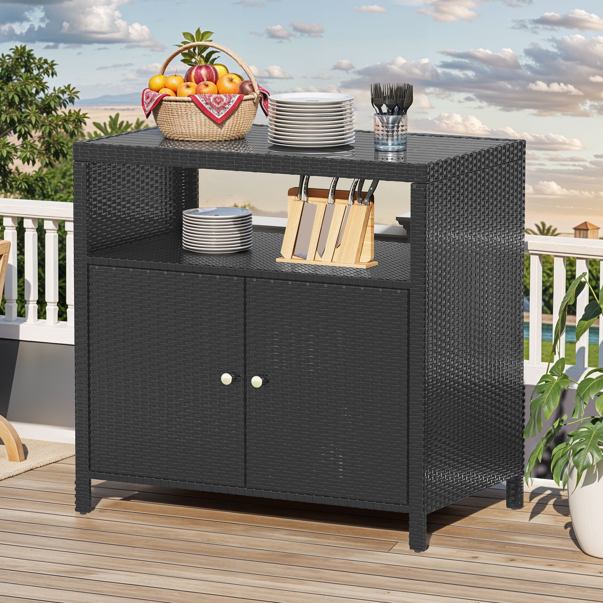 Uforic Outdoor Storage Cabinet, Weatherproof Rattan Patio Storage