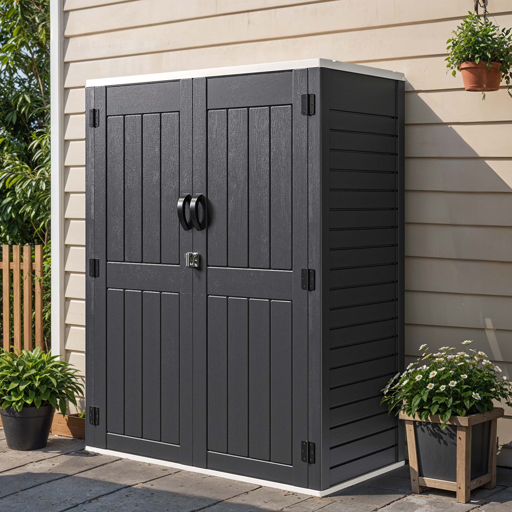 Uforic Outdoor Storage Shed, 59 Cu Ft Tool Shed Ideal for Garden, Garage & Patio, Lockable Door, Dark Gray