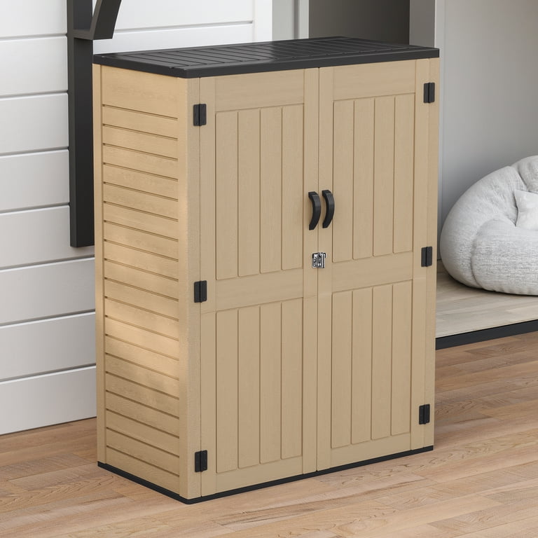 Uforic Outdoor Storage Shed, Vertical Lockable Tool Storage Resin