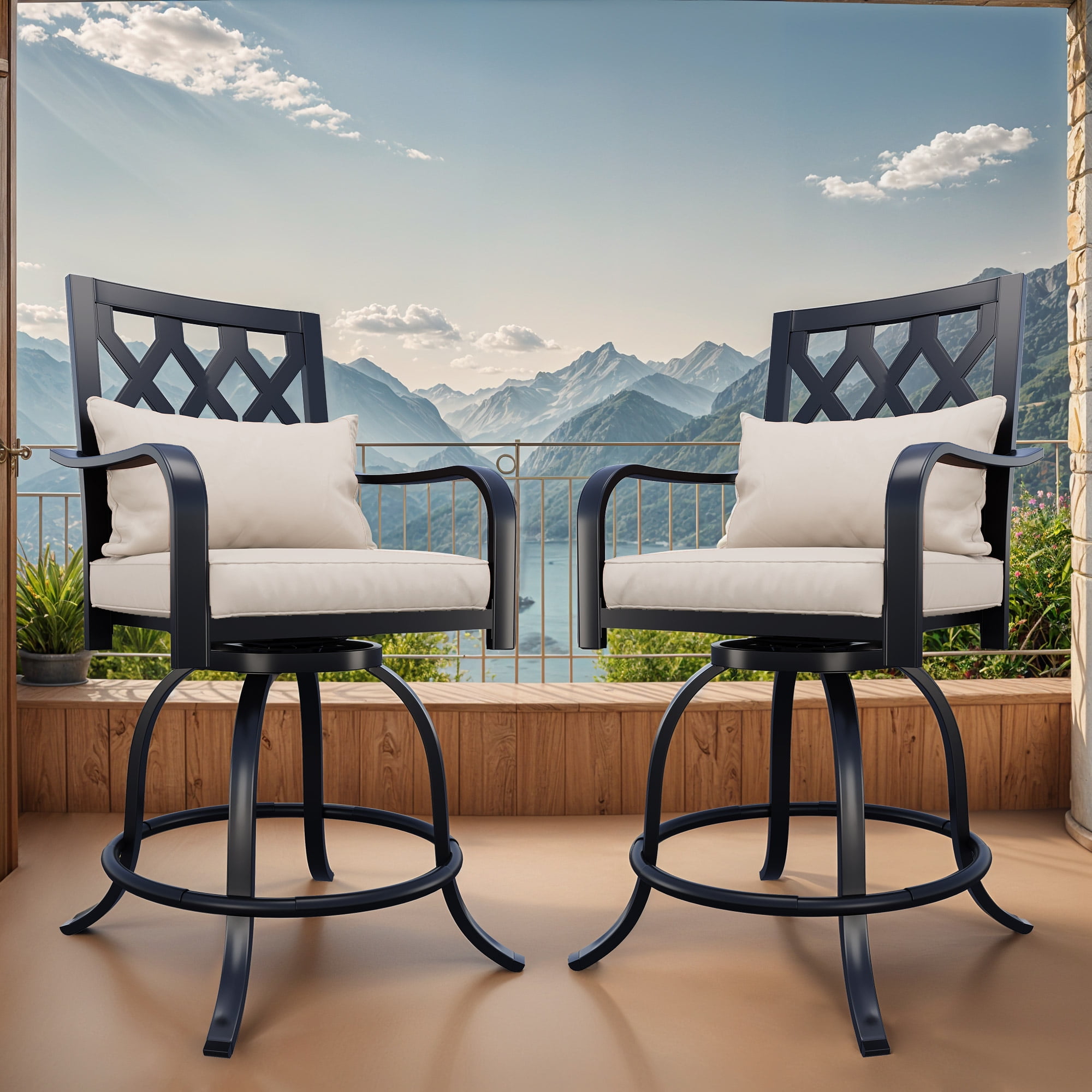 Uforic Outdoor Swivel Chairs Set of 2, Outdoor chairs, Versatile Chairs with 360° Swivel, thick cushion, and All-weather Material, Ideal for Patio, Backyard, Garden, and Porch, White