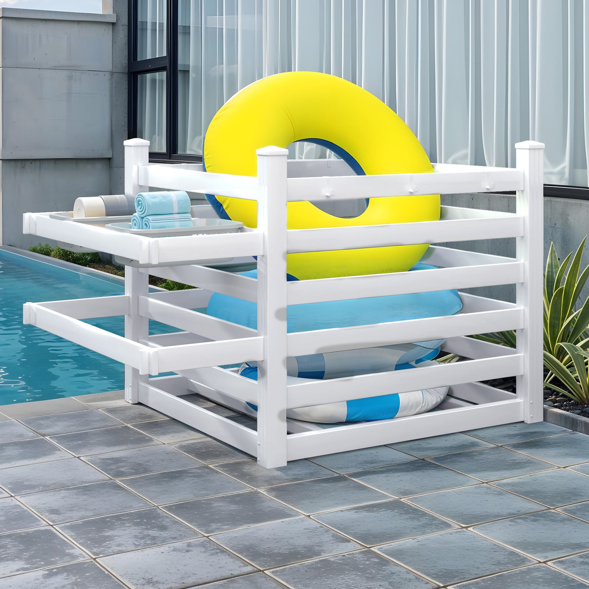 Uforic Outdoor Waterproof Storage Organizer with 6 Hooks, Pool Deck Box ...