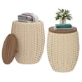 thumbnail image 1 of Uforic Outdoor Wicker Drum Side Table set of 2, All-weather Rattan Small Storage Box End Table, Coffee Table with Solid Wood Lid - Brown, 1 of 9