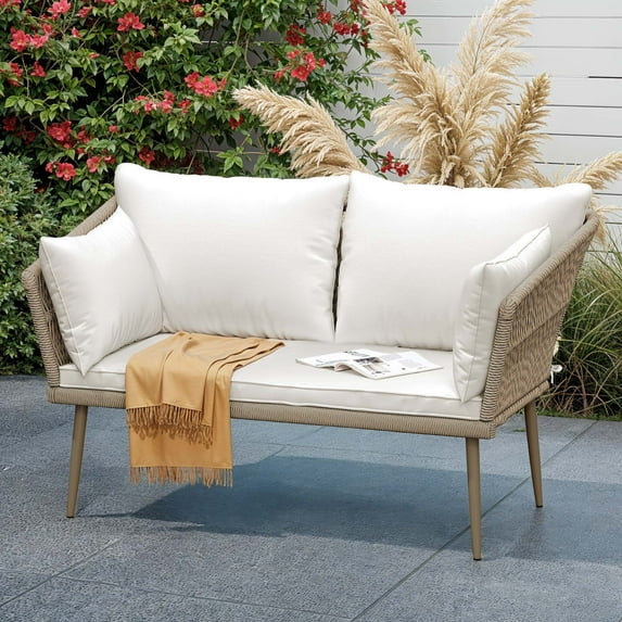 Uforic Outdoor Wicker Loveseat Sofa Chair, Patio Bistro Chair - Beige