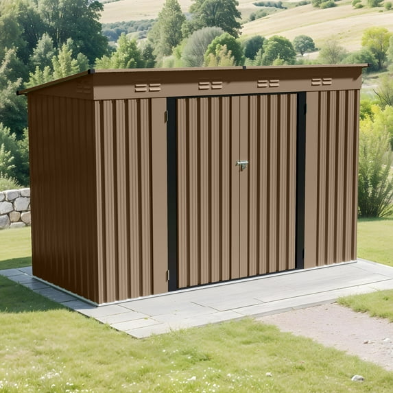 Uforic Oversized Steel Storage Shed with Ventilation, Lockable Doors, and Sloped Roof for Outdoor, Brown