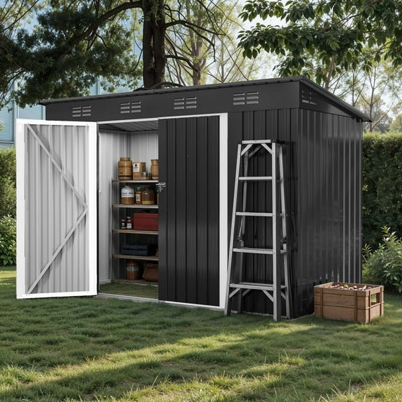 Uforic Oversized Storage Shed with Window, Ventilation, Lockable Doors, & Sloped Roof for Outdoor, Gray