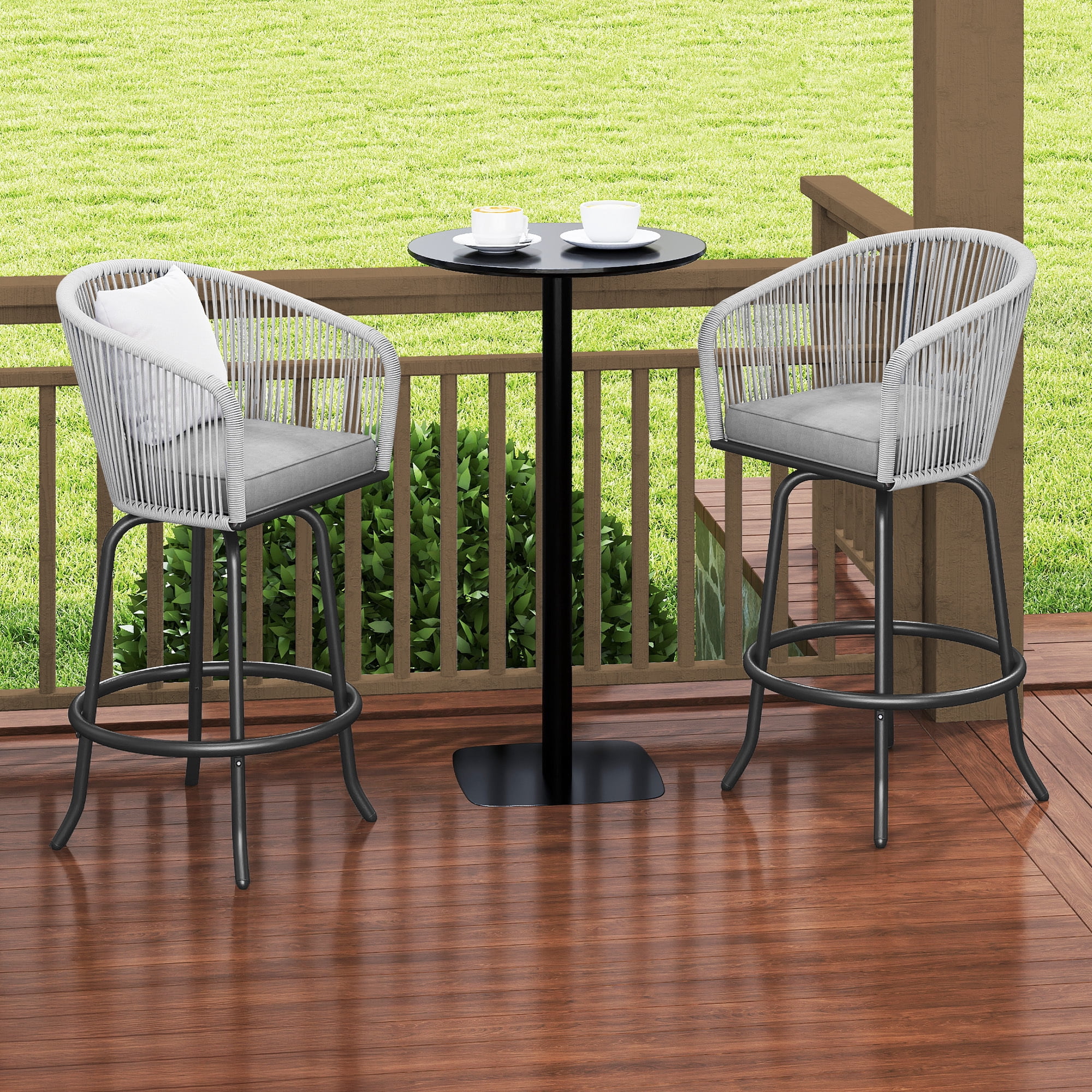 Uforic Patio Bar Stools Set of 2, Counter Height Swivel Bar Stools with Cushions, Outdoor Rattan Chairs for Backyard, Balcony, Deck, Lawn and Indoor Use, Gray