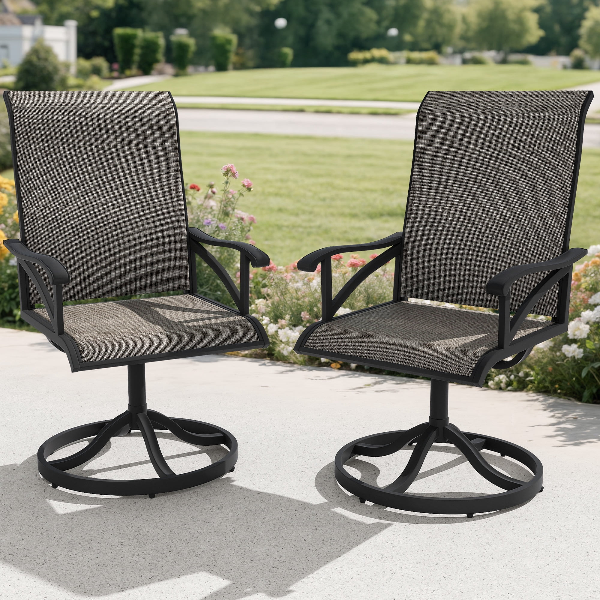 Uforic Set of 2 Outdoor Swivel Patio Chairs, High Back Outdoor 360 Degree Rotating Heavy Duty Chairs for Porch, Garden and Deck, Brown
