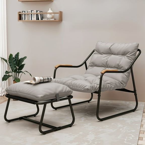 Uforic Patio Outdoor Lounge Chair with Ottoman, Comfy Sling Recliner Set, Textilene Papasan Chair with Puffy Cushion, Dark Gray