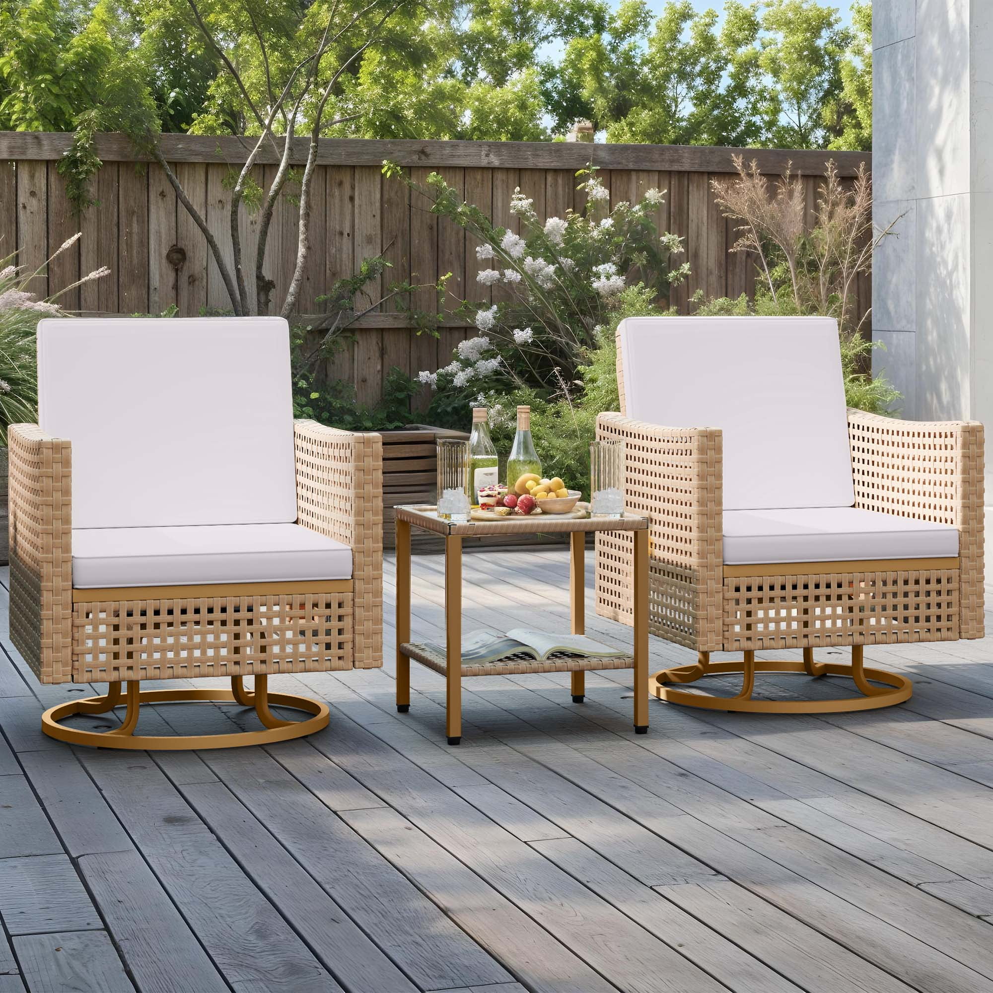 Uforic Patio Swivel Chairs, Outdoor Wicker Swivel Glider Rocking Chairs with Side Table and ...
