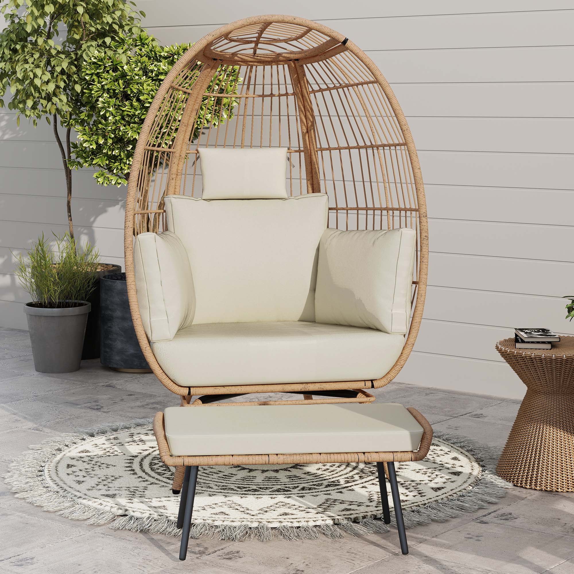 Uforic Patio Wicker Egg Chair with Cushions and Ottoman,Oversized ...