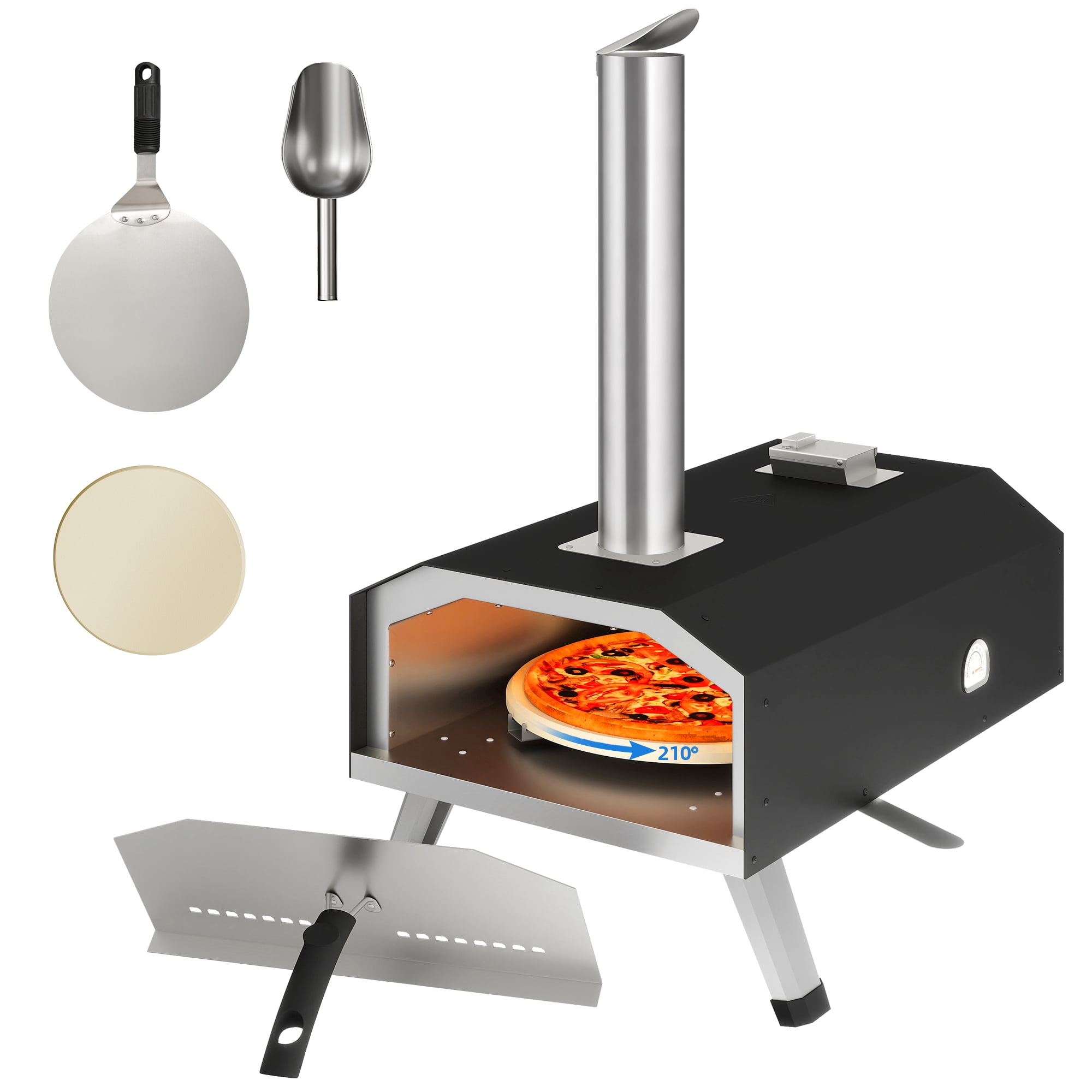 Uforic Pizza Oven Outdoor, 12" Wood Fired Pizza Ovens Pellet Pizza Stove for outside, Portable Stainless Steel Pizza Oven for Backyard or Camping(Black)