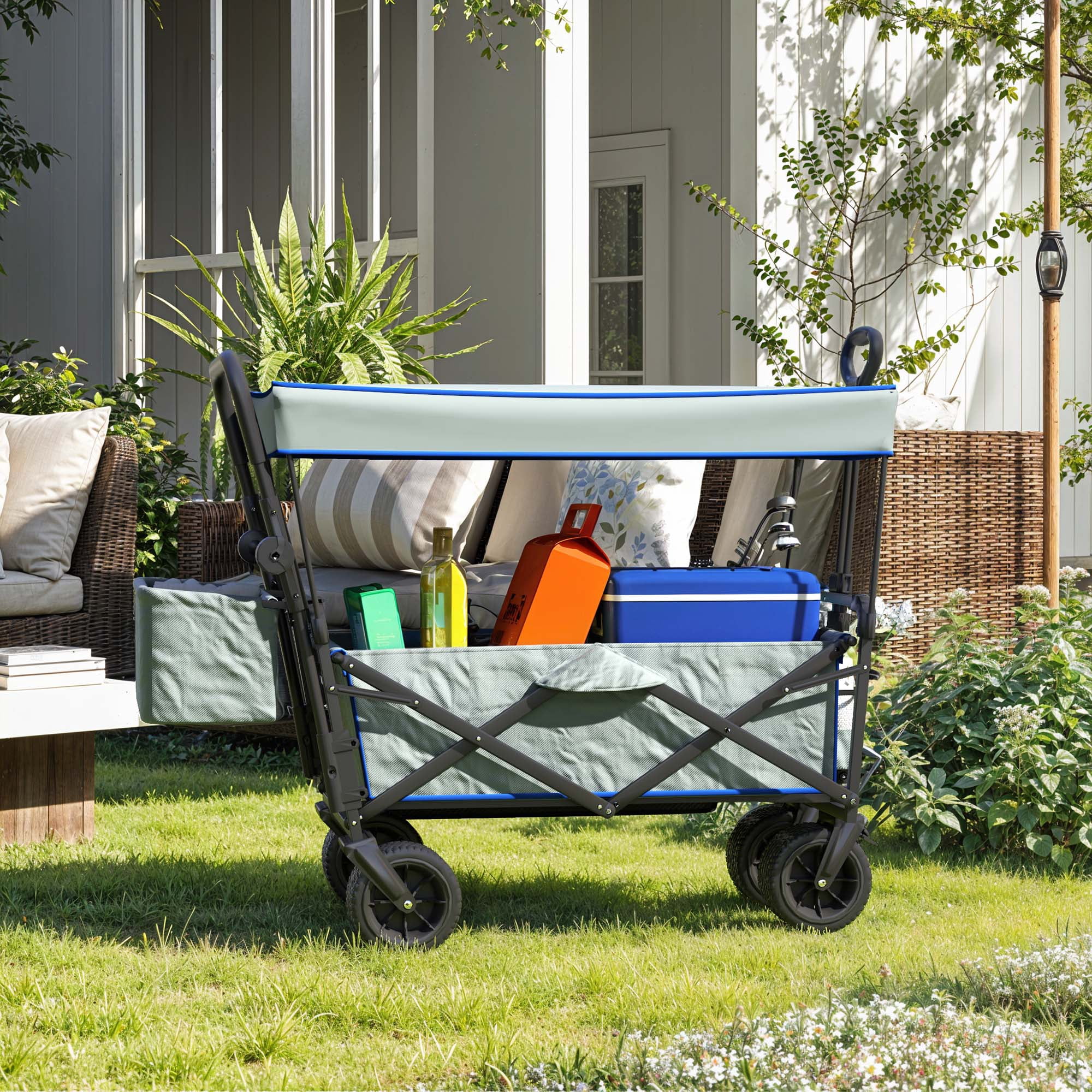 Uforic Large Collapsible Garden Cart - Durable, Convenient, and Versatile Swivel Wheels for Shopping, Picnic, Camping, Sports, Grey