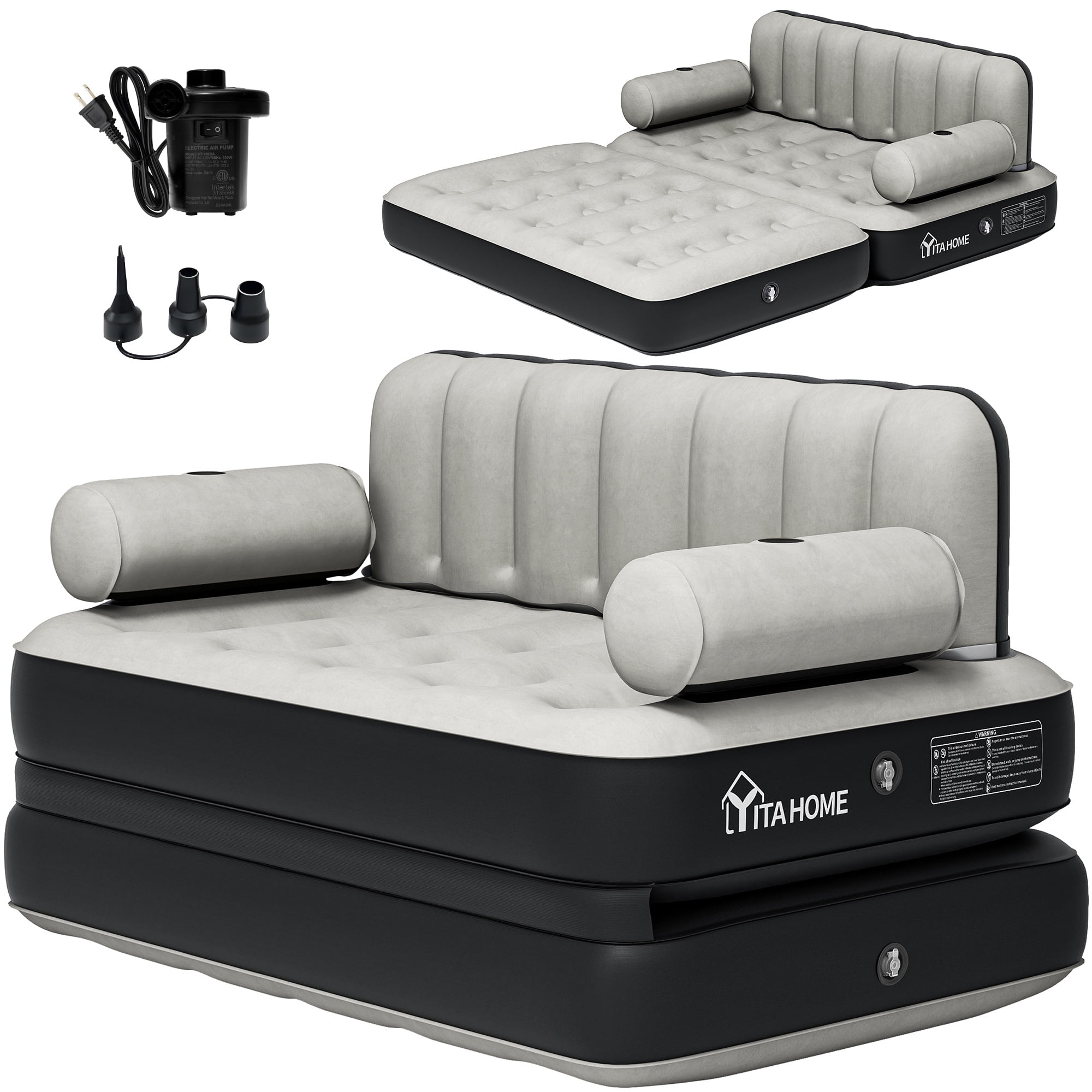 Uforic Queen Air Sofa Bed Mattress with Headboard & Pump for Home Camping Guests, Gray
