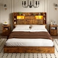 thumbnail image 1 of Uforic Queen Bed Frame With Bookcase Headboard & LED Lights, Storage Bed with Power Outlets & 4 Drawers, Rustic Brown, 1 of 6