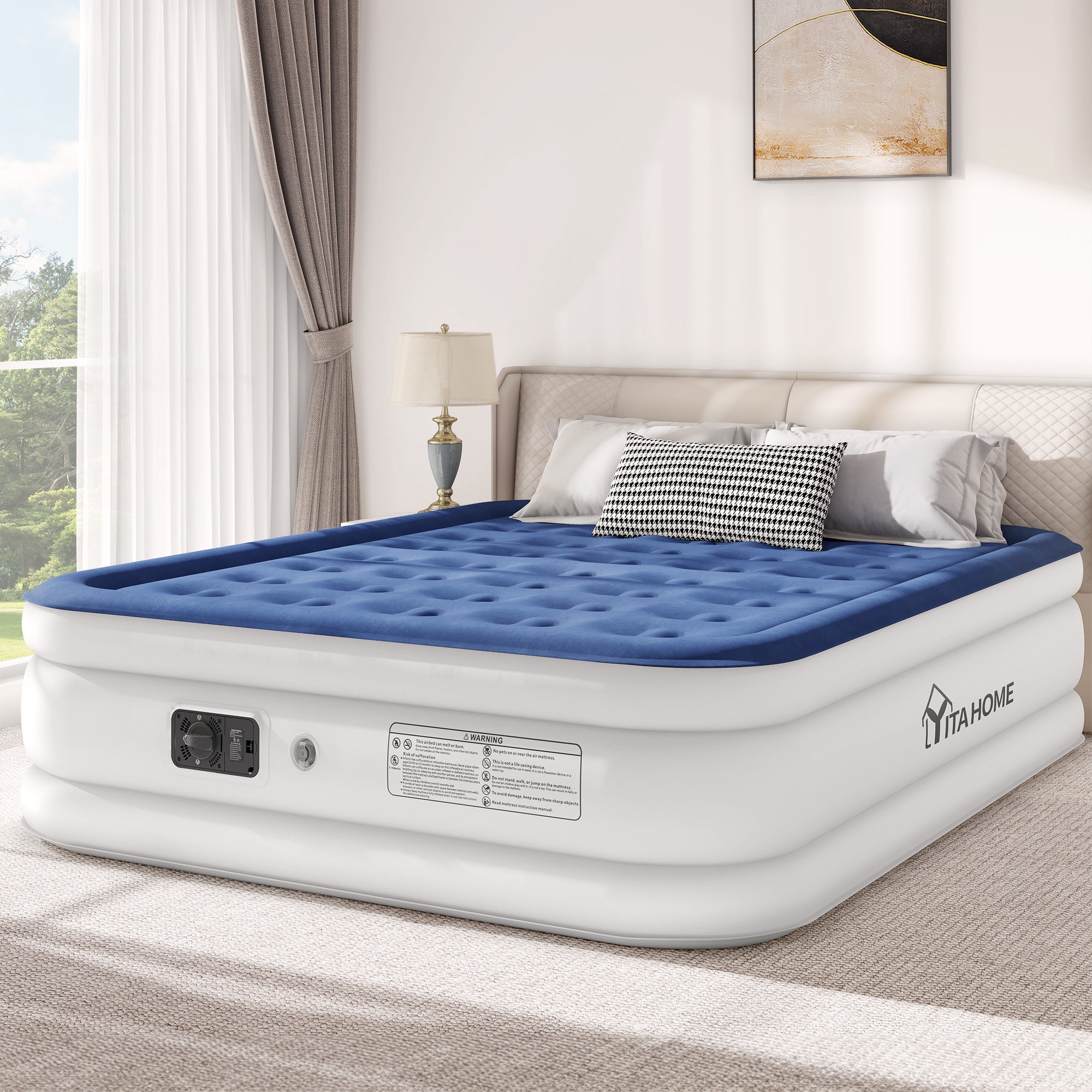 Uforic Queen Size Air Mattress with Integrated Pump, 18" Foldable Air Bed with Travel Bag, Luxury Raised Inflatable Mattresses, Ideal for Home, Travel & Camping  (Blue)