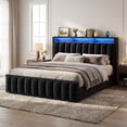 thumbnail image 1 of Uforic Queen Size Bed Frame with 4 Storage Drawers & RGB LED Lights, Velvet Upholstered Platform Bed with Charging Station & Bookcase Headboard, No Box Spring Needed, Easy Assembly, Black, 1 of 9