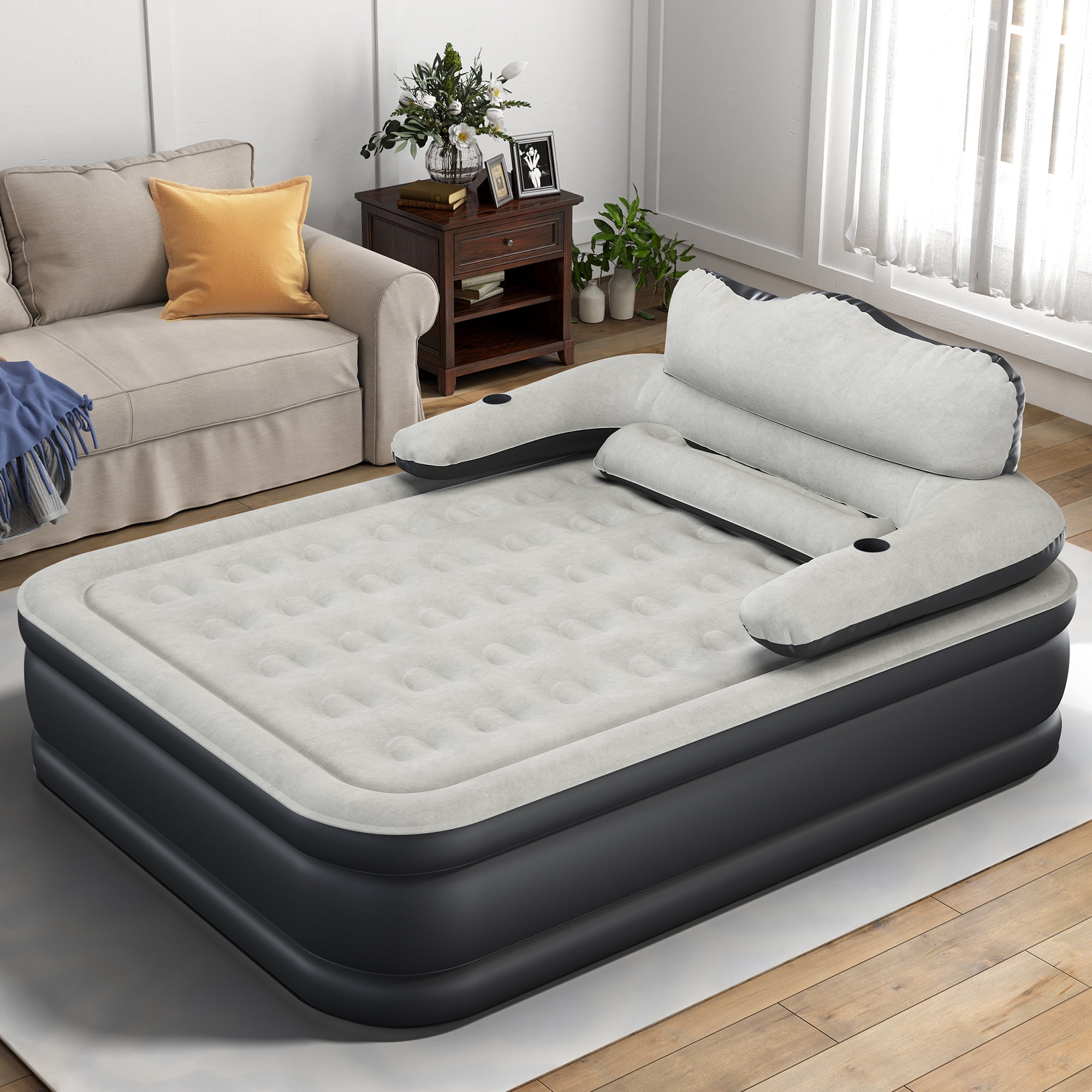 Uforic Queen Size Inflatable Air Mattress with Headboard, Built-in 120V Pump & Carry Bag, 18 Inch Height Blow Up Mattress for Home Camping Travel