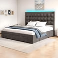 thumbnail image 1 of Uforic Queen Size Upholstered Bed with Charging Station, LED Bed Frame with Headboard, Grey, 1 of 7