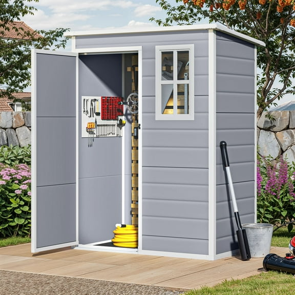 Uforic Resin Outdoor Storage Shed, 5x3 FT with Floor All-Weather Resin Storage Shed with Lockable Door & Window, Waterproof
