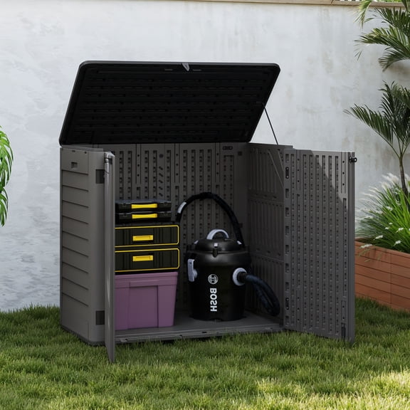 Uforic Resin Storage Cabinet Outdoor, 30 Cu Ft Outdoor Storage Shed for Backyard/Garden, Dark Gray & Black