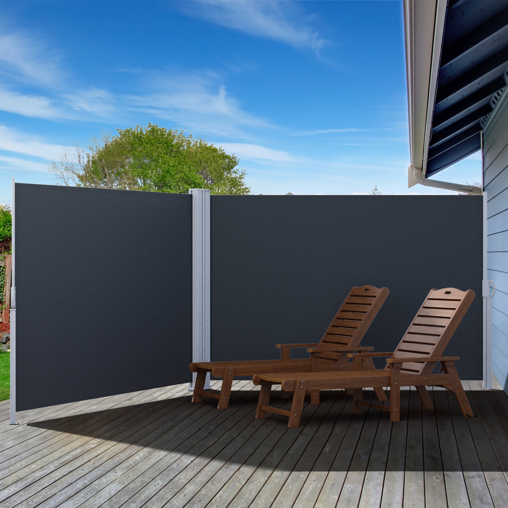 Uforic 118" x 70" Retractable Patio Screen & Double Side Alloy Awning, Water Resistant, Gray
