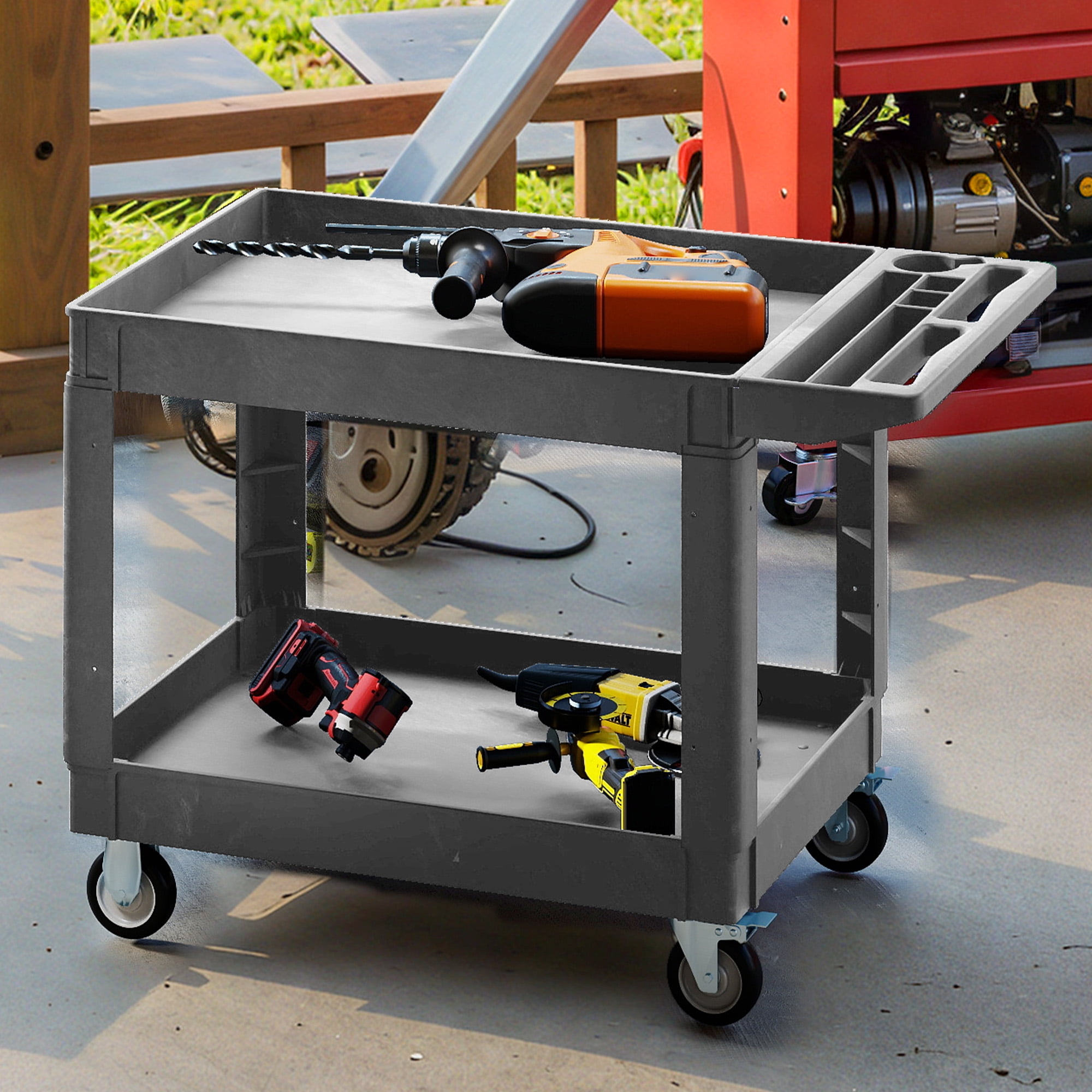 Uforic Rolling Utility Cart with Lockable Wheels, High Density Polyethylene Gray