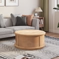 thumbnail image 1 of Uforic Round Lift-Top Coffee Table with Rattan Storage, Natural Wood Color, for Living Room & Office, 1 of 5