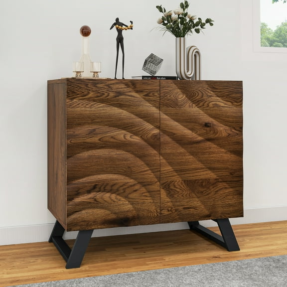 Uforic Rustic 29" Wood Kitchen Cabinet with Adjustable Shelves and Accent Table