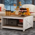 thumbnail image 1 of Uforic Rustic Farmhouse Coffee Table with Half-Open Storage, Square Rustic Wood Cocktail Table for Living Room, Grey Wash, 1 of 9